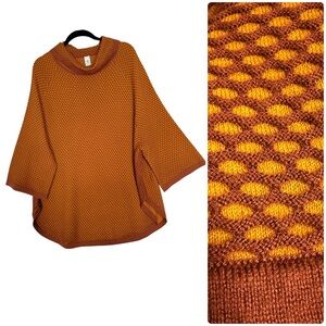 Aventura Rust Honeycomb Cowl Neck Poncho Sweater L/XL – Cozy Organic Cotton Knit